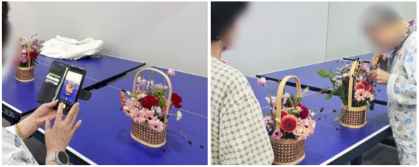꽃꽂이에 집중하는 환우분들